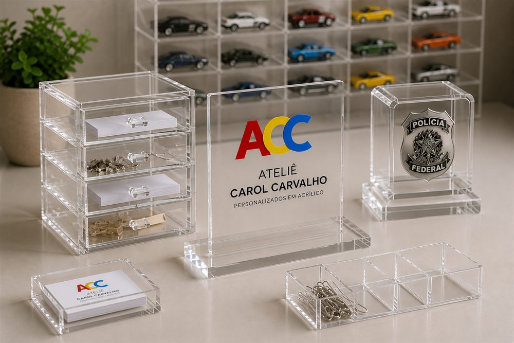 Peças personalizadas em acrílico do Ateliê Carol Carvalho